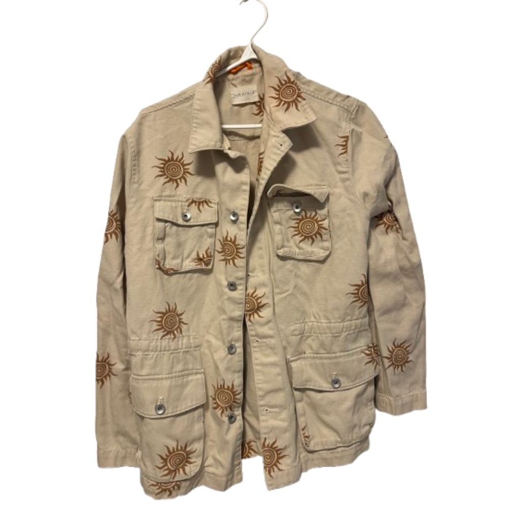 Beige Sun-Patterned Military Jacket